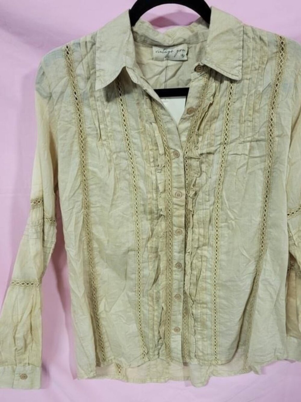 VINTAGE GOA BRAND TAN BUTTON DOWN TOP-SIZE M